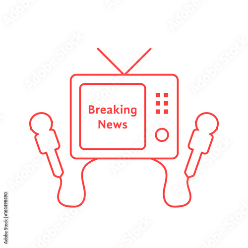 thin line breaking news with red tv icon