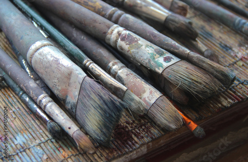Art palette and paintbrushes