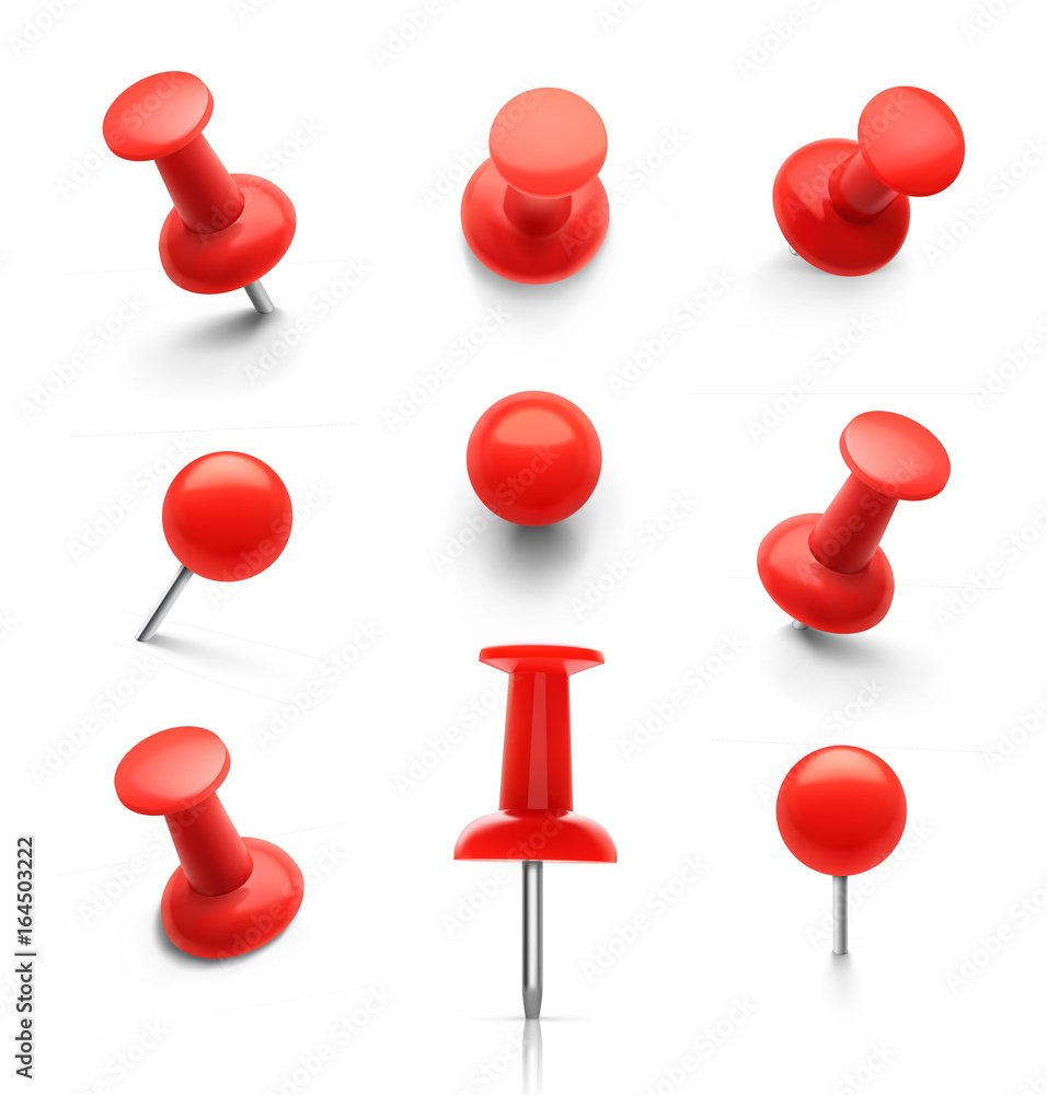 Set of push pins in different angles. Vector illustration. Set of push pins in different angles. Vector illustration.