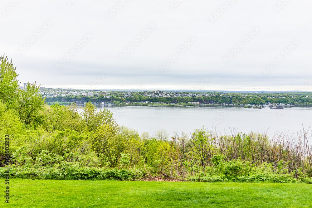 Cityscape or skyline of Levis town from plaines d'Abraham in summer in Quebec City, Canada overlooking the Saint Lawrence river