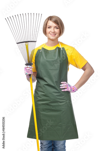 woman professional gardener isolated on white background