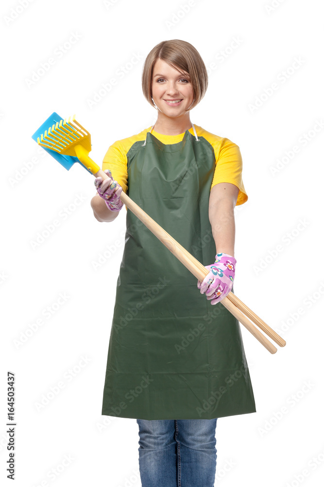 woman professional gardener isolated on white background woman professional gardener isolated on white background