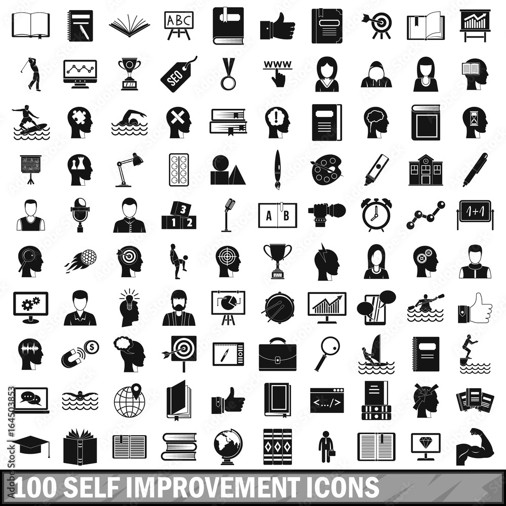 100 self improvement icons set, simple style 100 self improvement icons set, simple style