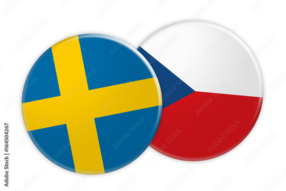 News Concept: Sweden Flag Button On Czech Republic Flag Button, 3d illustration on white background