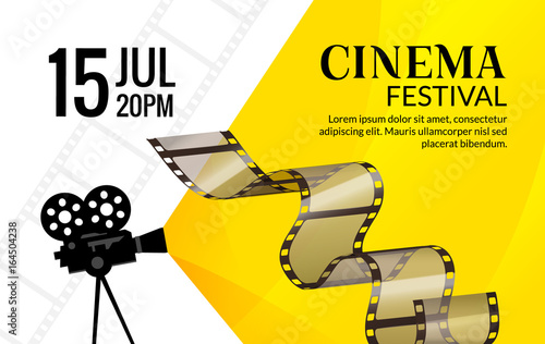 Cinema festival poster template. Vector camcorder and line videotape illustration. Movie festival art background