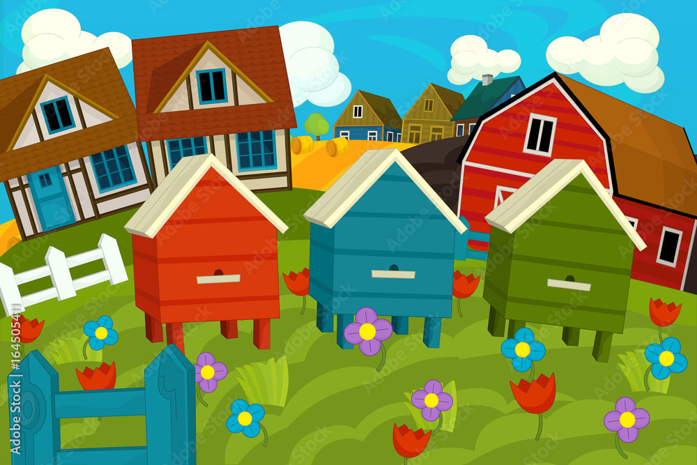 Cartoon farm scene - background for different usage - for game or book - illustration for children