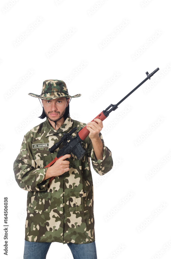 Soldier with weapons isolated on white Soldier with weapons isolated on white