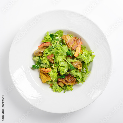 Warm salad with bacon and mushrooms, menu concept. © Stanislav Samoylik