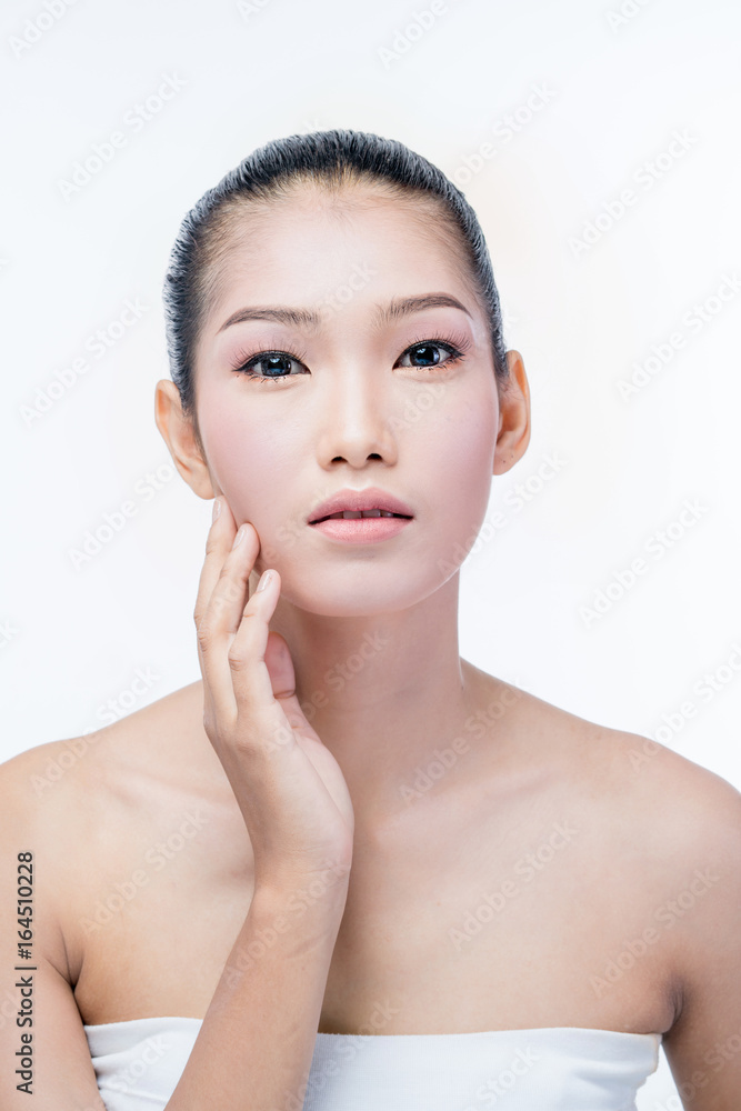 young beautyful asian woman make up on white background young beautyful asian woman make up on white background