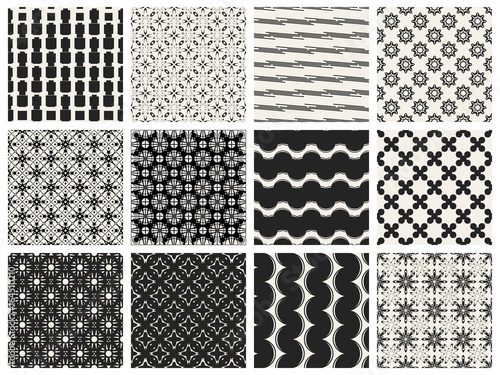 Abstract concept vector monochrome geometric pattern. Black and white minimal background. Creative illustration template. Seamless stylish texture. For wallpaper, surface, web design, textile, decor.