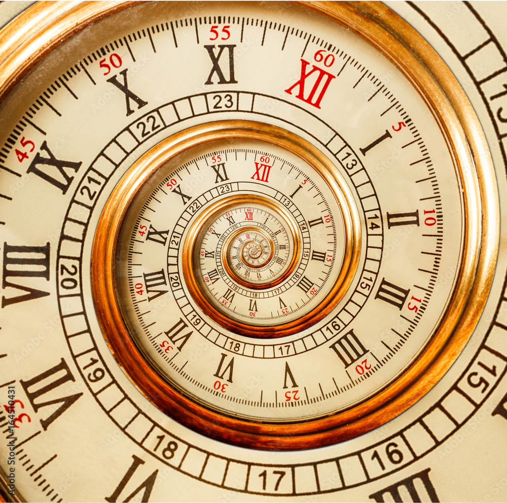 Antique old clock abstract fractal spiral. Watch clock mechanism unusual abstract texture fractal pattern background. Golden old fashion clock with roman and arabic numerals. Gimp Droste effect spiral Antique old clock abstract fractal spiral. Watch clock mechanism unusual abstract texture fractal pattern background. Golden old fashion clock with roman and arabic numerals. Gimp Droste effect spiral