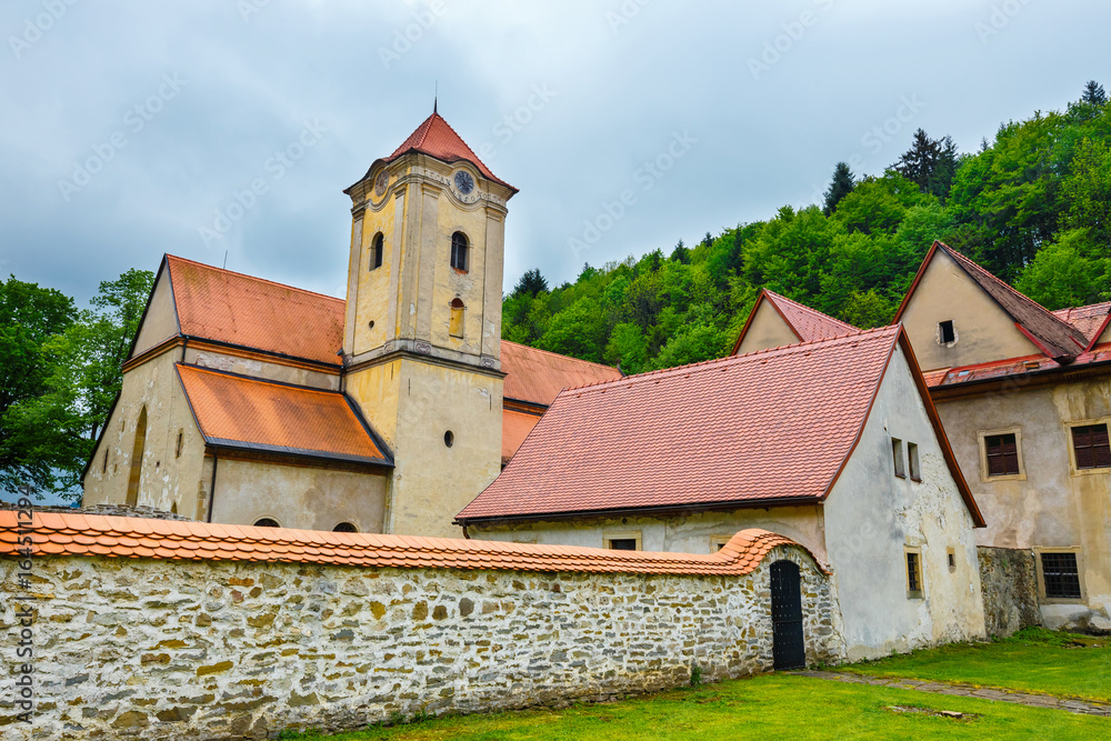 Famous Red Monastery called Cerveny Klastor in Pieniny mountains, Slovakia