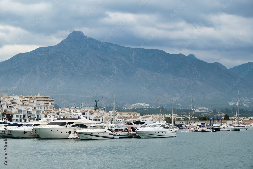 PUERTO BANUS ANDALUCIA/SPAIN - JULY 6 : View of the Harbour in Puerto Banus Spain on July 6, 2017. Unidentified person