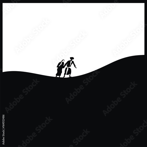 People in the desert in the afternoon