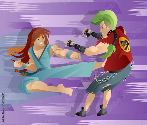 martial artist karate warrior kicking a punk
