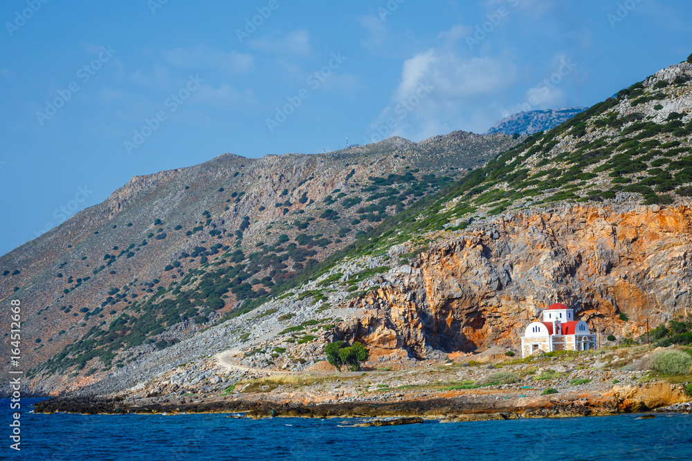 Beautiful chapel on the coast near Pacheia Ammos on Crete, Greece