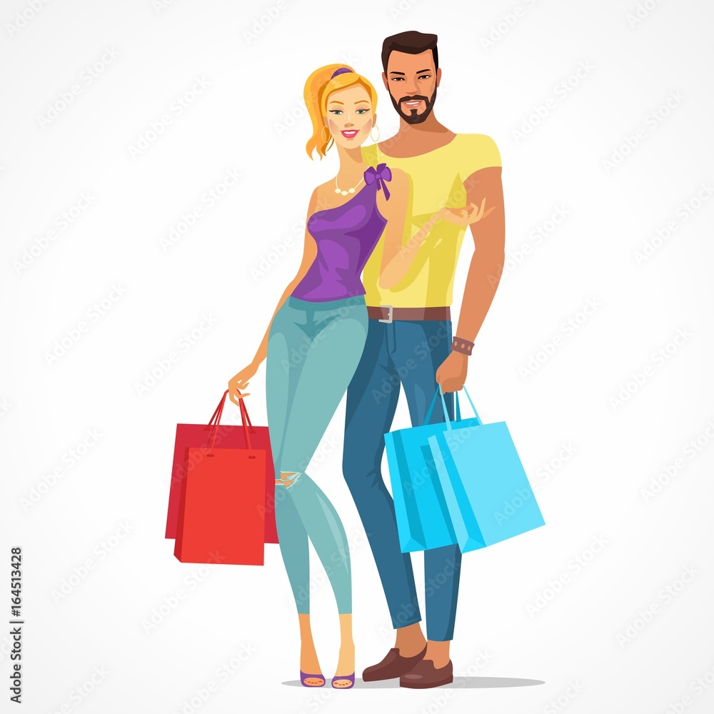 couple with shopping bags