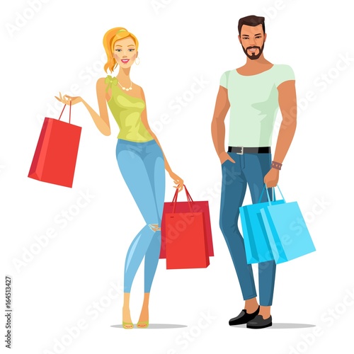 Alışveriş çantaları ile çift