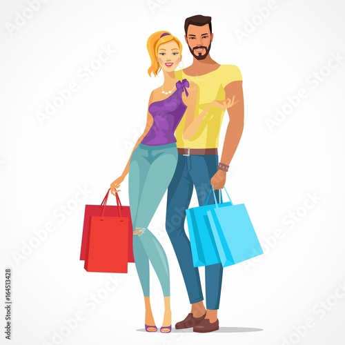 couple with shopping bags