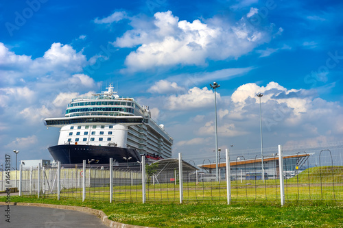 Sea port. Large marine ship...