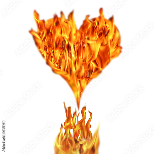 Conceptual image of burning heart shape and fire flames