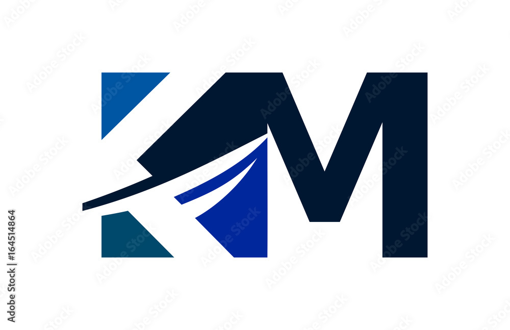 KM Negative Space Square Swoosh Letter Logo KM Negative Space Square Swoosh Letter Logo