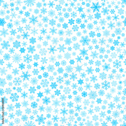 Seamless pattern of snowflakes, light blue on white