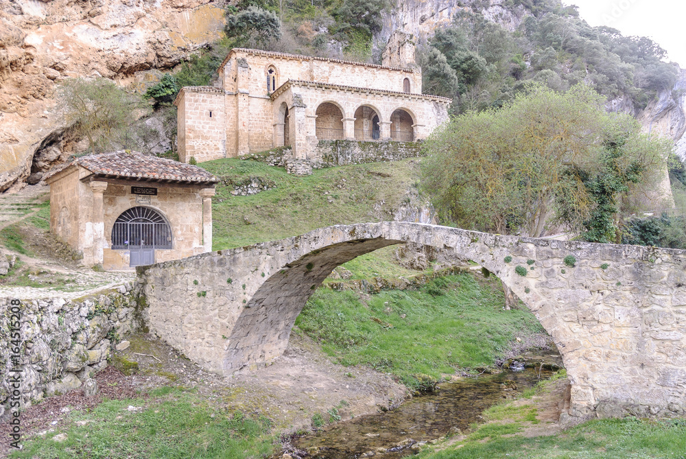 chapel sight, hermitage and bridge medeval in the Tobera town in Burgos, castilla and Leon, Spain.