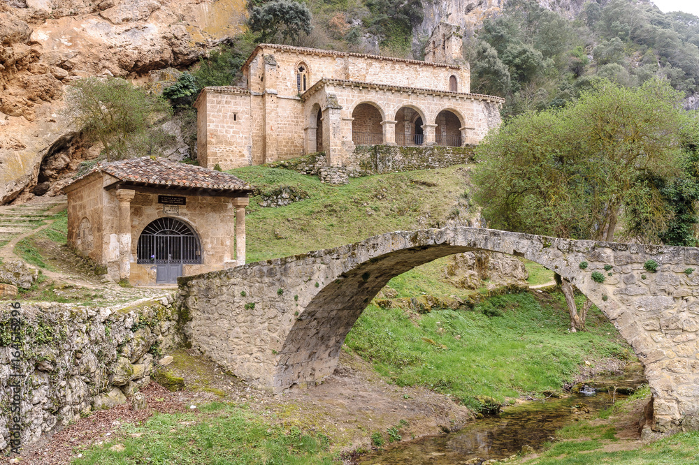 chapel sight, hermitage and bridge medeval in the Tobera town in Burgos, castilla and Leon, Spain.