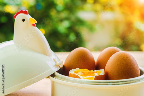 Eggs in egg cup for breakfa...