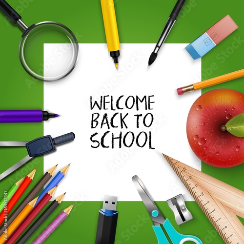 Welcome Back to school template with schools supplies