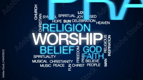 Worship animated word cloud, text design animation.