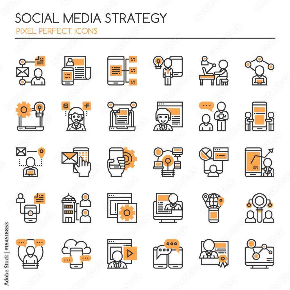 Social Media Strategy Elements , Thin Line and Pixel Perfect Icons. Social Media Strategy Elements , Thin Line and Pixel Perfect Icons.
