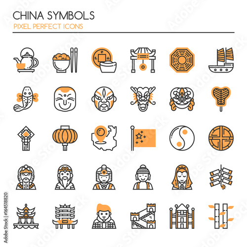 China Symbols, Thin Line and Pixel Perfect Icons.