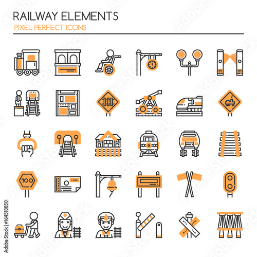 Railway Elements , Thin Line and Pixel Perfect Icons.