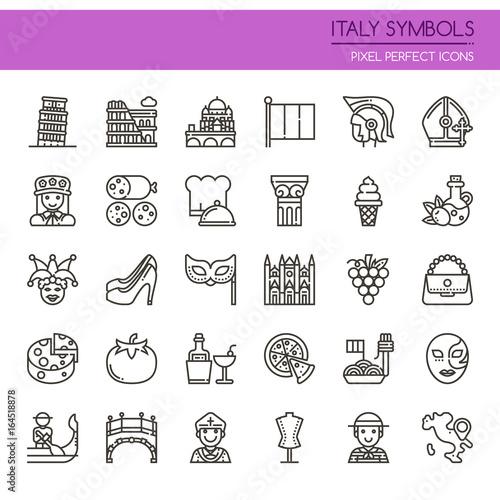 Canvas Print Italy Symbols , Thin Line and Pixel Perfect Icons.