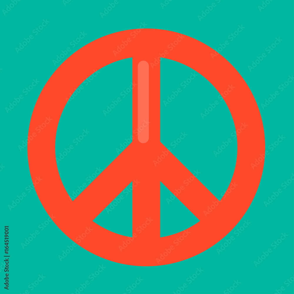 Peace sign in red color isolated on green background Peace sign in red color isolated on green background