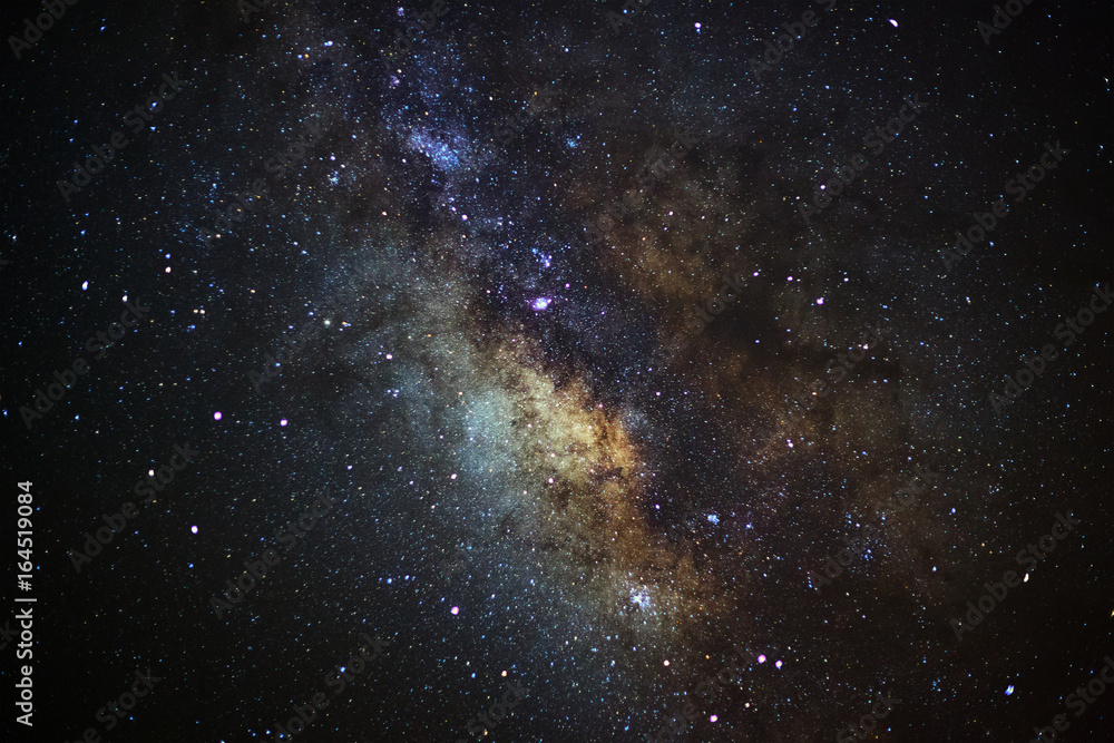 The center of milky way galaxy. Long exposure photograph.with grain