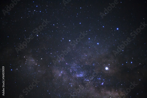 Starlight in night sky and milky way galaxy. Long exposure photograph.with grain