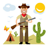 Vector Cowboy with rifle. Flat style colorful Cartoon illustration.