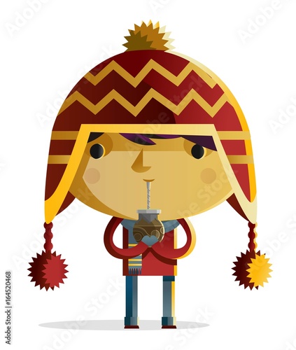 cute cartoon drinking yerba mate argentinian beverage