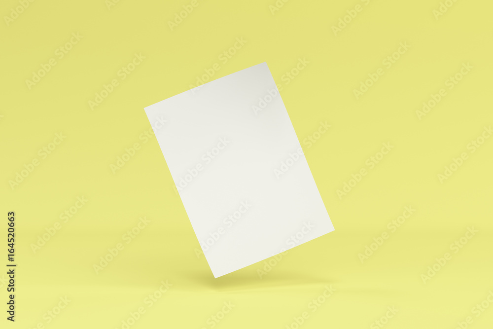 Blank white bended flyer mockup on yellow background Blank white bended flyer mockup on yellow background