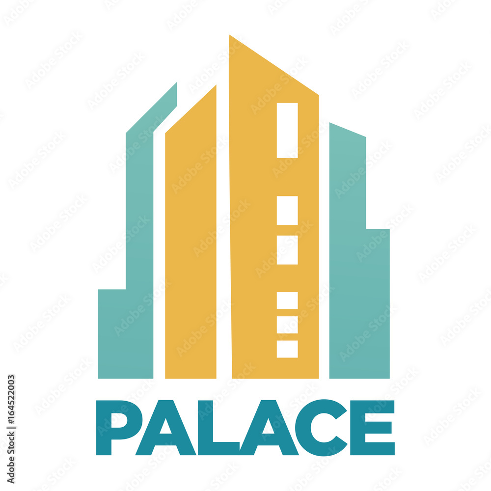 Palace hotel building flat vector icon for real estate agency or company