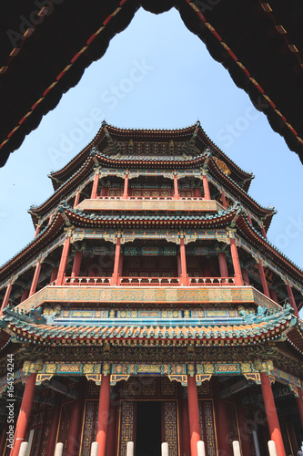 Spectacular pagoda tower in the Summer Palace imperial complex in Beijing, China