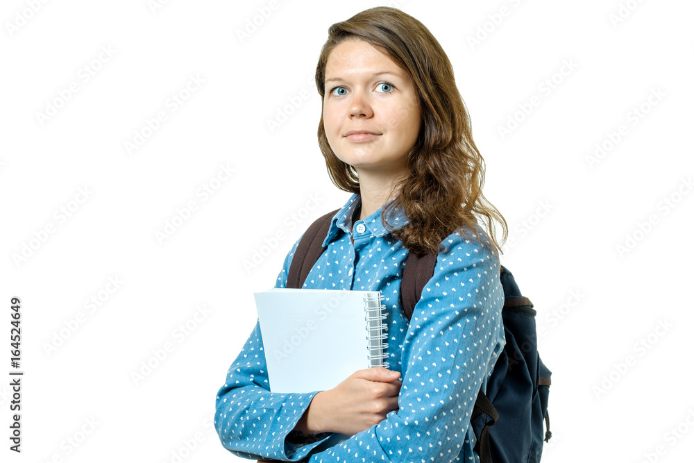 Portrait of young student girl with books and backpack Portrait of young student girl with books and backpack