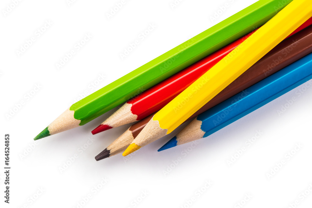 Colored wooden pencils close-up