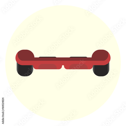 Flat vector red gyro board icon. Modern alternative youth city transport. Ecological fashion teenager transport, isolated hoverboard symbol