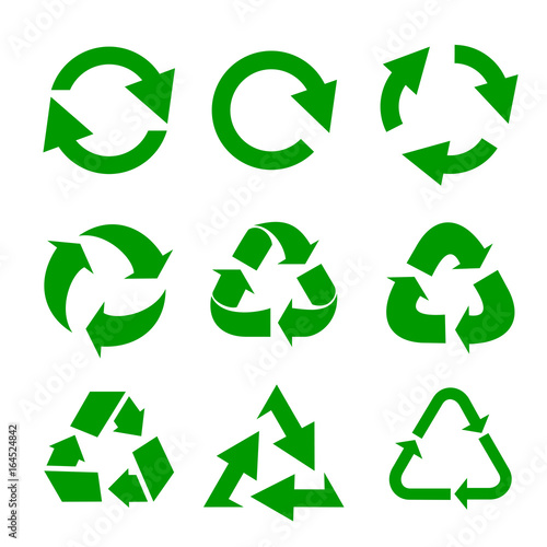 Recycled eco vector icon set. Recycle arrows ecology symbol. Recycled cycle arrow. Vector illustration isolated on white background