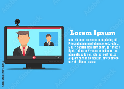 Computer monitor and web camera. The interface of the video call application. Videochat between businessmen. Vector illustration in a flat style