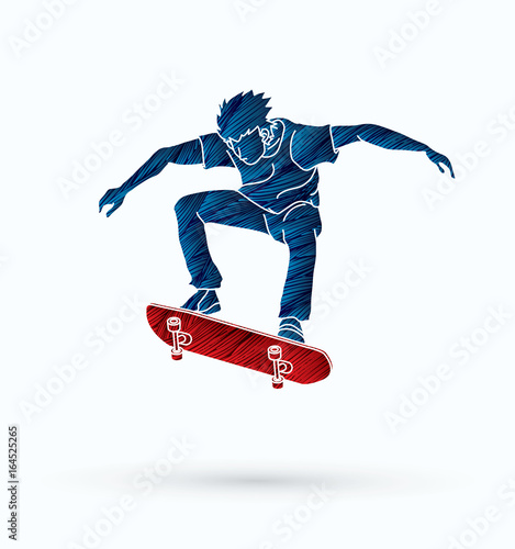 Skateboarder jumping designed using grunge brush graphic vector
